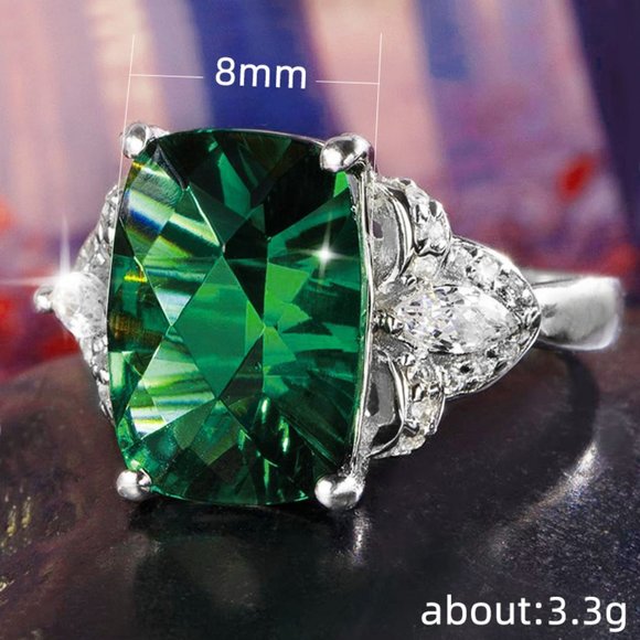 💥 Dainty Large Square Cut Green Zircon Emerald Rings for Women, PD502 - Picture 5 of 5